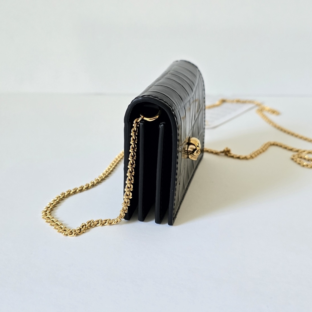 Alexander McQueen Croc-Embossed Leather Card Holder On Chain Black - Picture 4 of 7